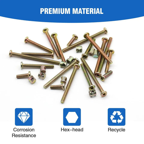 Assorted Crib Screws And Barrel Nuts Replacement Kit Fits Delta Graco Cribs 32 Piece showing hex head screws and barrel nuts
