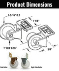 Top Shelf Kitchen Drawer Guide Rollers With Reinforced Steel Brackets And Tough Nylon Wheels For Smooth As Butter Sliding Cabinet Operation Repair Kit Pack Of Four dimensions illustration showing left and right side rollers.