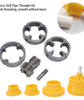 HaloVerde Electric Drill Pipe Threader Kit With 3 Dies For Pvc Pipes showing three dies and plastic components for threading.