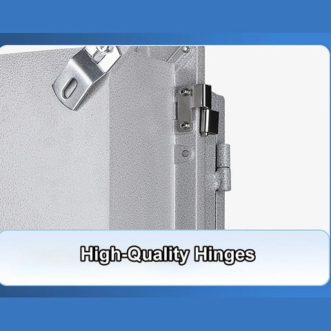 Explosion-proof waterproof outdoor electrical box with hinged metal cover and internal mounting panel (side view).