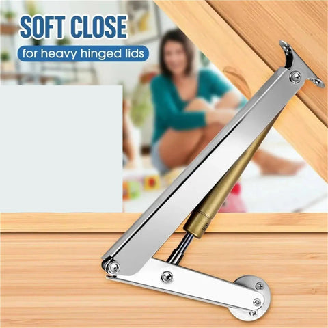 Heavy Duty Lid Support Hinges With Soft Close Gas Struts For Cabinets in silver metal finish