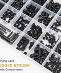 Screw Assortment Kit With Hex Drive Cup Point Grub Screws 1145-Piece SAE And Metric Set Includes Custom Hex Keys And Tweezers For Home Repairs, DIY Projects, And Handy Fixes, organized case