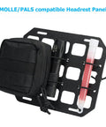 Beefy Car Headrest MOLLE Panel Organizer with pouch and gear secured on black panel