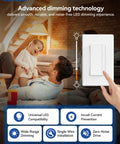 Matte White Led Dimmer Light Switch Featuring Buttery Smooth Fade On Curves And Digital Mcu Engineering To Shield Your Bulbs While Running Single Pole Or 3 Way Lines For A Sleek Tight Electrical Facelift with user adjusting dimming setting.