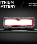 Close-up of rechargeable lithium battery in Portable Under The Hood LED Work Light With Dual 1200 Lumen LEDs, Cordless Design.