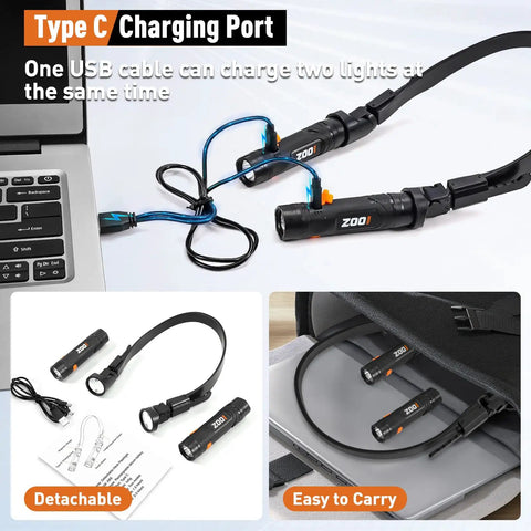 Rechargeable Neck Light With Magnetic Detachable Design, 150 Degree Adjustable Angle, shown charging via USB-C port with laptop