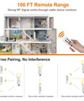 Remote Control Light Socket Set With Five E26 E27 Bases, 100 Foot Range, wireless signal through walls illustration.