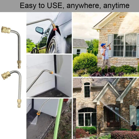120 Inch Stainless Steel Pressure Washer Extension Wand Workhorse With 30 Degree And 90 Degree Curved Rods, Quarter Inch Quick Connect