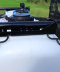 Close-up of 40 Gallon UTV Broadcast Sprayer With 2.2 GPM Diaphragm Pump And 10 Foot Swath Regulated Flow System on a vehicle