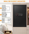 Wall-mounted large home safe box with heavy duty steel construction, combination lock, alarm system, removable shelves