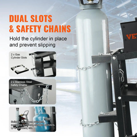 Heavy Duty 3 Tier Welding Cart With 360 Degree Swivel Wheels, Tank Storage And Safety Chains, Rolling Cart for secure welding setup