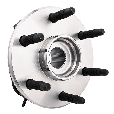 Front Wheel Hub Bearing Assembly 515036 Pair For Chevy Silverado 1500 Suburban Express Avalanche Tahoe 2002 Through 2006 GMC Sierra Yukon Savana Cadillac Escalade ESV EXT 4WD shown close-up, featuring 6-bolt ABS hub for 4WD models.