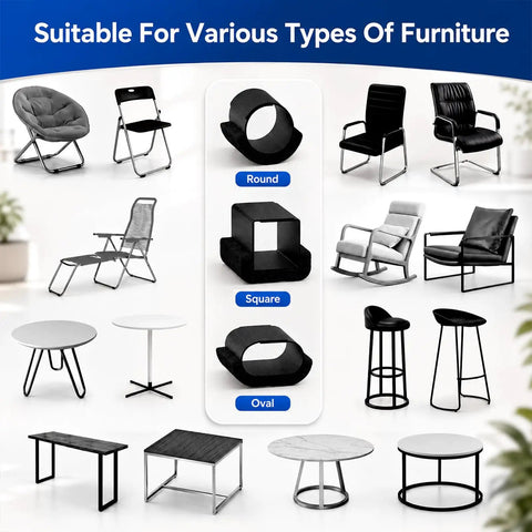 10 Pack Sled Base Chair Floor Protectors Wrap Around Felt Pads for various chair and table shapes shown
