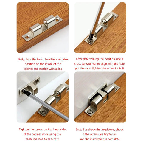 Touch Latch For Cabinets And Doors With Spring Ball Copper Buckle Keeps Your Space Quiet No More Slams, step-by-step installation guide