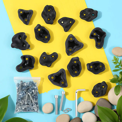 20 Rock Climbing Holds Set For DIY Wall Build With 3 Shapes Extra Large Grips Screws Gaskets And Wrench on colorful background