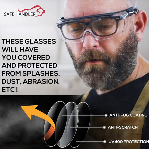 Top Shelf Anti Fog Safety Glasses Over Eyeglasses Clear Impact Resistant Polycarbonate Lenses Stress Free Fit Built Different Job Ready Heavy Duty Full Case One Forty Four, clear protective eyewear with anti-fog feature.