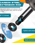 All-in-One Angle Grinder Extension Kit with carbon steel rod, 5/8"-11 thread, and flange nuts shown in blue and black.