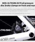 Close-up of rear Ultegra 8170 disc brake on Carbon Siber Road Bike With Ultegra Di2 8170 Wireless Shifting 24 Speed Road Bicycle.