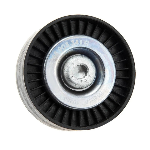 Top Tier Belt Tensioner Pulley Assembly Perfect For Porsche Cayenne And Panamera 3.0 V6, showing detailed view of pulley and rubber material.