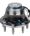 Front view of Front Wheel Hub Bearing Assembly 515059 For 2003 2017 Chevy Express 2500 3500 And 2009 2015 Express 4500 GMC Savana 2500 3500 4500 With ABS Replacement Wheel Hub Kit For Quiet Smooth Ride, showcasing connectors and bolt positions.