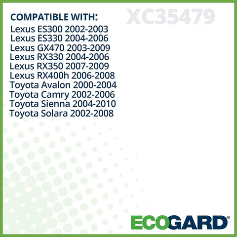 Compatibility list for cabin air filter fits Toyota Camry Sienna Avalon Solara and Lexus RX330 RX350 ES330 ES300 GX470 2002 to 2009