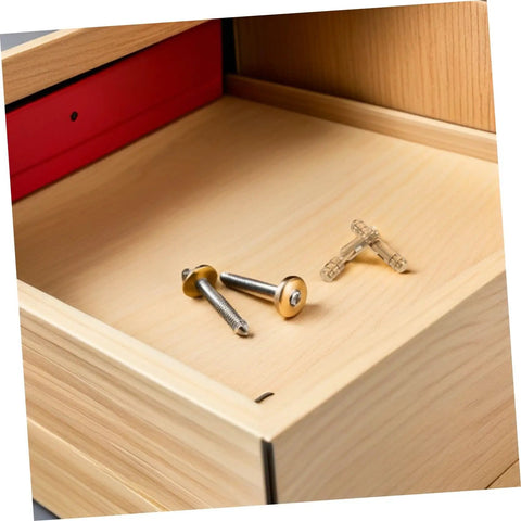 Brass Hidden Cylinder Barrel Hinges 25Pcs Set visible with screws inside a wooden box for concealed doors