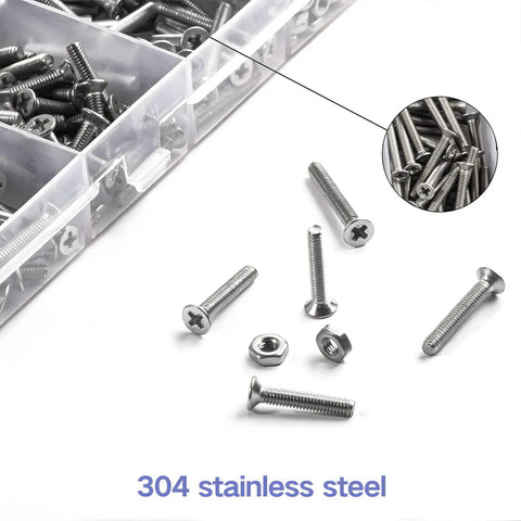 Flat Head M2.5 Stainless Steel Screws Kit 304 Full Thread Fasteners Assortment For Wall Plates And Electronics Includes M2.5x4 5 6 8 10 12 14 16 18mm With Nuts And Bolts Rust Resistant Durable And Easy To Grab