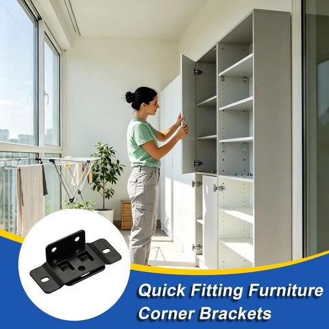 Rock Solid Quick Fit Furniture Joint Bracket for cabinets shown in use, enhancing structural integrity in modern home setup.