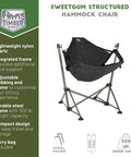 Portable Hammock Camping Chair With Stand, Padded Folding Swing Hammock Chair With Carry Bag, Heavy Duty Steel Frame, Black
