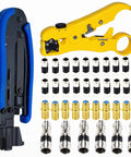 Coax Cable Crimp Kit For RG6 RG59 RG11 With Adjustable Crimp Tool And Stripper Includes 20 RG6 F Male Connectors