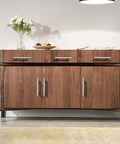 Walnut sideboard adorned with 30 Pack Brushed Nickel Stainless Steel Kitchen Cabinet Handles T Bar Pulls, modern Euro style.