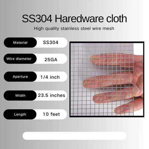 23.5 Inches By 10 Feet Stainless Steel Hardware Cloth One Quarter Inch Mesh Wire Screen Roll For DIY Projects Enclosures