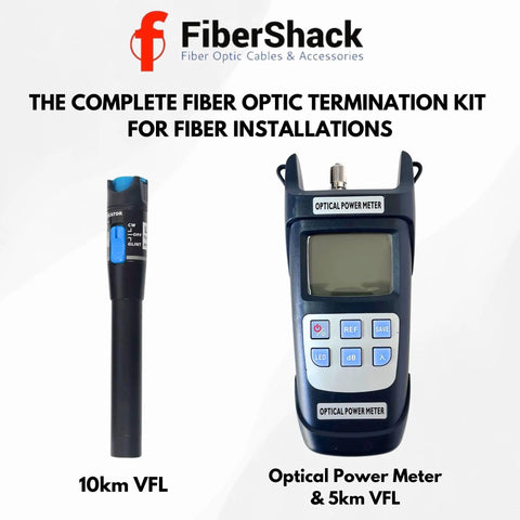 Nine In One Fiber Optic Termination Kit For FTTH Installations With Cleaver Stripper Power Meter And English Instructions Pro Grade Tool Set featuring a 10km VFL and 5km optical power meter.