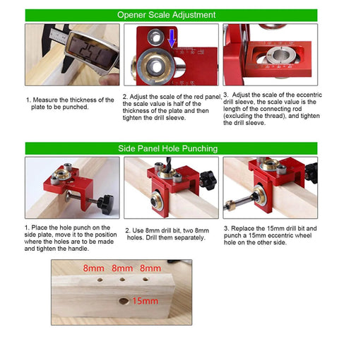 Step-by-step guide using the 3 In 1 Pocket Hole Jig Kit With Aluminum Alloy Construction And Precise Engraved Scale for woodworking.