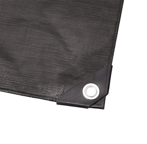 Corner of Heavy Duty Black Waterproof Poly Tarp 6 X 8 Feet 3 Pack with grommet and double laminated coating for outdoor use
