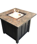 Outdoor Propane Fire Pit Table Top With 40,000 BTU, 30x30 Inch Square Tile Table Top, includes white fire glass and burner cover