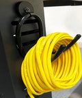 Four Pack Magnetic Garage Hooks Heavy Duty Tool Organizer Rack For Power Tools Garden Tools Hose Pegboard And Workshop Indoor Outdoor Hanging No Drill Required Industrial Strength Magnets Hold Up To Ten Pounds holding yellow cord