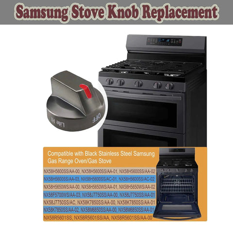 Heavy Duty Gas Range Stove Knob Replacement 5 Pack For NX58M6850SG NX58J7750SG NX58J5600SG NX58K7850SG Burner Knob Display
