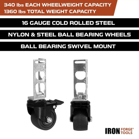 Beefy Locking Caster Wheels Set Of Four For Boltless Shelving Racks 3 Inch 1360 Lb Total Capacity Ball Bearing Swivel Nylon And Steel Wheels