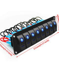 8 Gang Waterproof Rocker Switch Panel With Blue LED Backlight For 12V And 24V Boats Cars Trucks Marine RVs And Trailers, side view