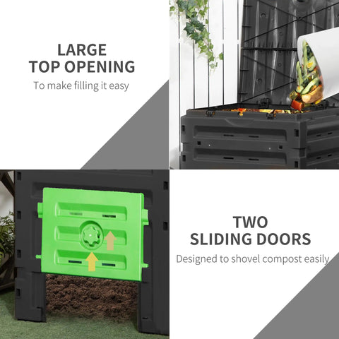 Garden Compost Bin 120 Gallon Backyard Composting System With 450L Capacity BPA Free 80 Vents And 2 Sliding Doors Black
