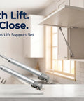 Top Shelf Heavy Duty Gas Struts 2 Pack For Cabinet Doors And Toy Box Lids 150N with hydraulic support set and screws.