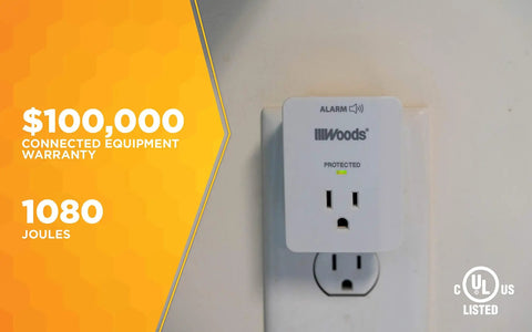 One Outlet Surge Protector With 1080J Protection, LED Indicator Alarm, Slim Space Saving Design, White, cULus Listed For Home Office And Dorm Essentials