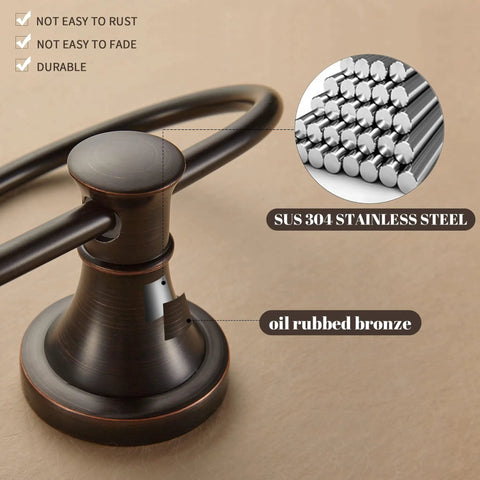 Close-up of Dope Oil Rubbed Bronze Towel Ring Wall Mount For Bathroom, oval hand towel holder, showcasing stainless steel material.