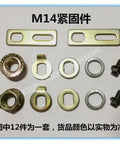 M14 bike axle nut set with washers and bolts for securing wheels on bikes, shown in a kit layout for clarity.