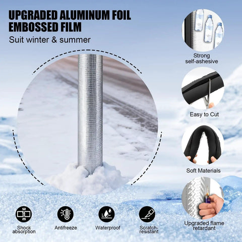 Eight Pack Pipe Insulation Foam Tubes With Self Adhesive Aluminum Foil Wrap For Spigot And Outdoor Pipes 0.59 Inch Thick Foam Insulation