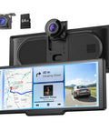 9.26 Inch Wireless CarPlay Screen With 4K Dash Cam And HD Backup Camera displayed with GPS navigation and music interface