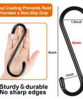 10 Pack 6 Inch Heavy Duty Vinyl Coated S Hooks Non Slip Black For Hanging Plants shown with dimensions and in hand