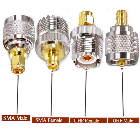 SMA To UHF Antenna Adapter Kit 4 Type Set PL259 To SMA Coax Connectors Gold And Silver Plated Copper And Nickel Brass
