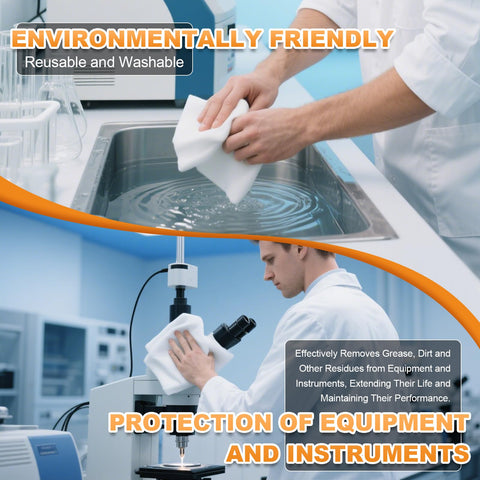 Person using Ultra Absorbent Microfiber Wipes 6x6 Inches, 100 Pcs No Lint Cleaning Cloths For All Surfaces in lab and at sink